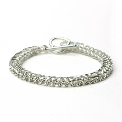 Layered Chain Bracelet in Sterling Silver, Custom Length Chainmail in Half Persian with Toggle Clasp - image1